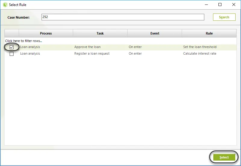 Select the case number to trace the rule